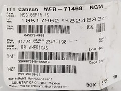 ITT CANNON MS3106F18-1S CIRCULAR CONNECTOR 10 CONTACTS SOLDER SOCKET NIB