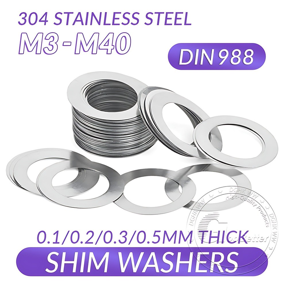 Shim Washers 0.1/0.2/0.3/0.5mm Thick DIN 988 High Quality 304 Stainless Steels
