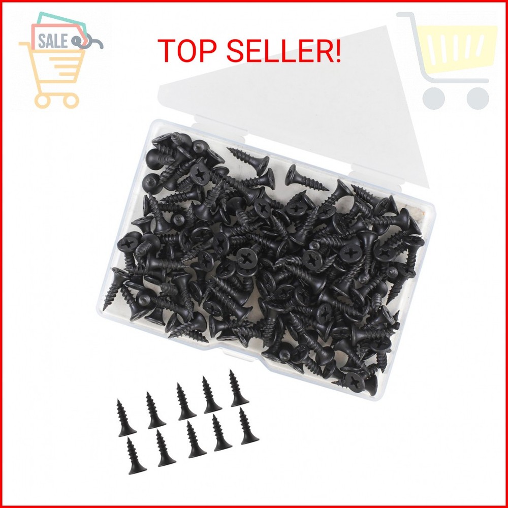 FVOLREM Wood Screws, 163 PCS #6 x 1/2″ Flat Head Phillips Black Wood Screws, Pre