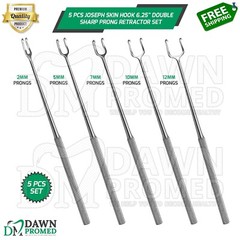 5 Pcs Joseph Skin Hook Double Sharp Prong Set 6.25″ Retractor Surgical German Gr