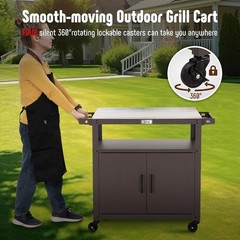 Outdoor Grill Cart with Stainless Steel Tabletop and Storage Cabinet,Movable Kit