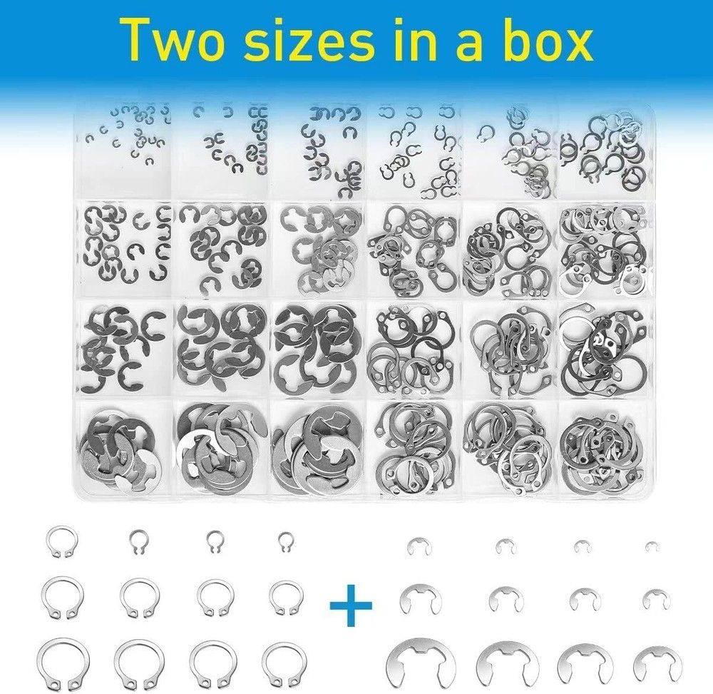 327Pcs Stainless Steel E-Clip C-Clips Circlip Kit Retaining Ring Assortment Set