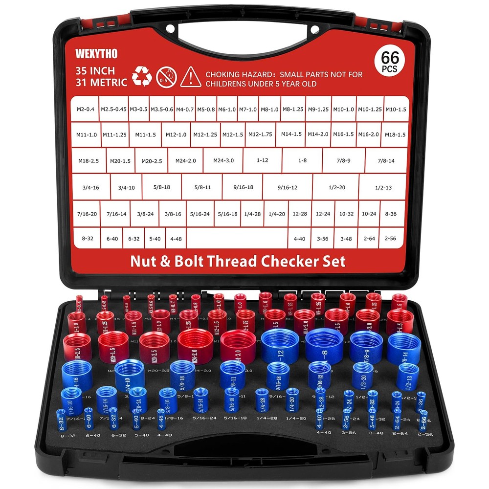 66 Pcs Thread Checker Nut and Bolt Thread Checker Set with 35 Inch and 31 Metric
