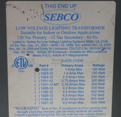 Sebco 1022-12 Low Voltage Lighting Transformer