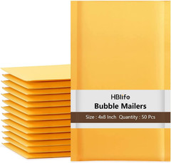 HBlife 50Pcs Bubble Mailers, 4×8 Inches Self Seal Kraft Poly Mailers, Padded Env