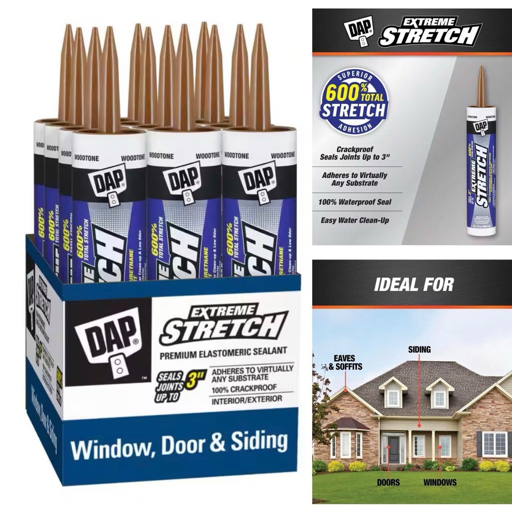 12 DAP Extreme Stretch ~ Wood Tone ~ Acrylic Urethane Sealant 10.1 oz ea. Case