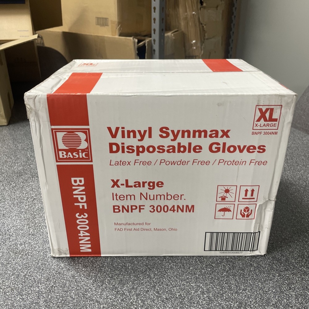 1000PCS/CT Basic Vinyl Synmax Disposable Gloves XL Powder Free & Non-Latex