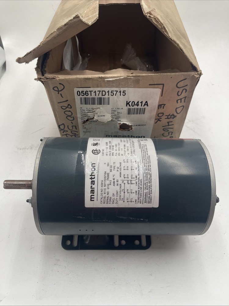 Marathon Motor 2HP 230/460V 3PH 1725RPM 1800RPM 56H Frame 056T17D15715 K041A
