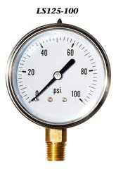 Pressure Gauge 0-100 PSI, Liquid Filled 2.5” Stainless Steel 1/4″ NPT LM