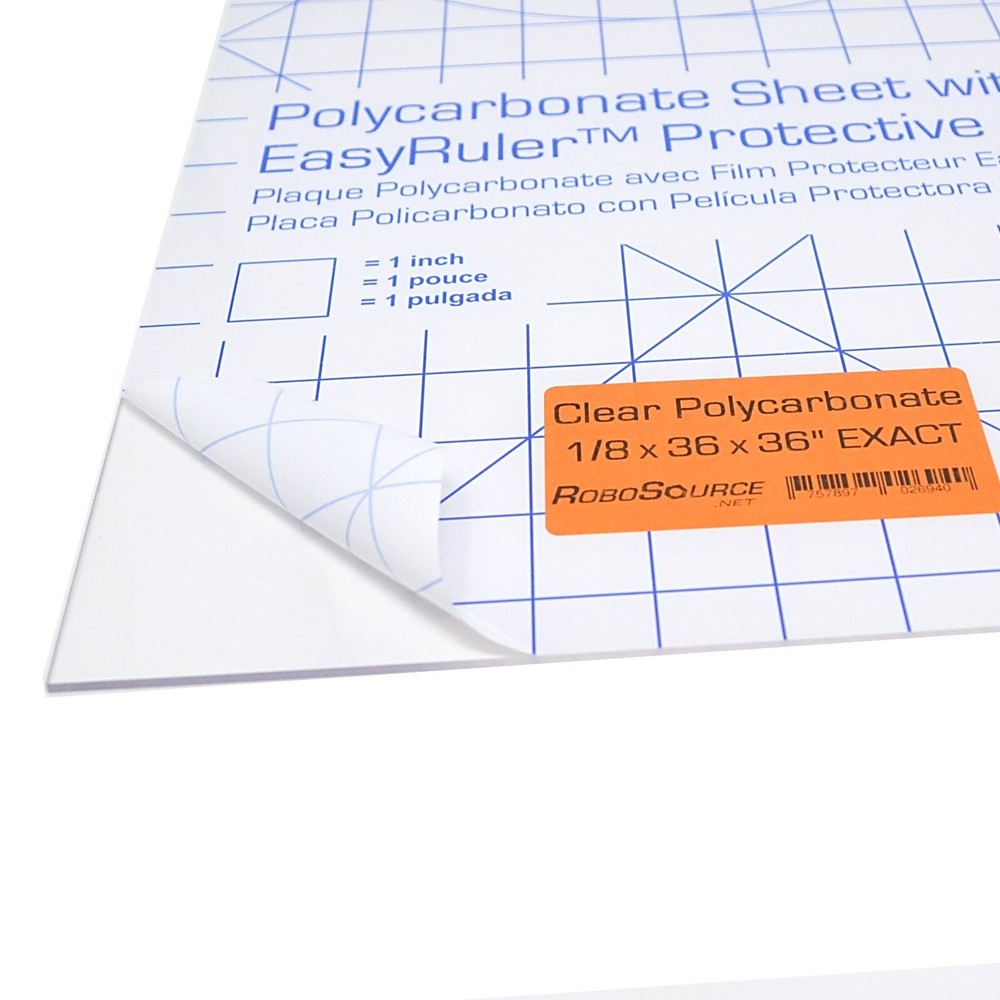 Polycarbonate Plastic Sheet 36″ X 36″ X 0.118″ (1/8″) Exact with EasyRuler Film