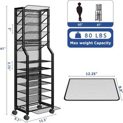 12-Tier Rolling File Organizer Cart – Stylish Black Metal Storage Solution