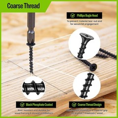 meite Drywall Screws #8 x 2-1/2″ Coarse Thread Phosphate Finish Phillips Drive
