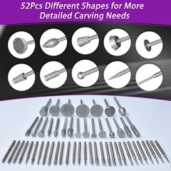 Multi-Shape Diamond Grinding Bit Set for Dremel – 52pcs for Precision Crafting