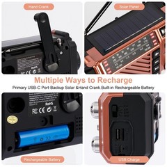 Hand Crank Emergency Weather Radio with 2600mAh/9620mWh Power Bank, Brown