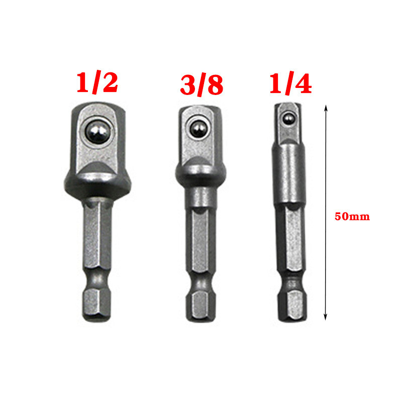 3 PCS Socket Adapter Drill BIts Set Hex Shank 1/4″ 3/8″ 1/2″ Impact Driver Tools