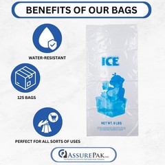 ASSUREPAK 50LB Ice Bags – 125 Bags – 18″x36″ – 3.0 mil Clear Plastic – Commer…