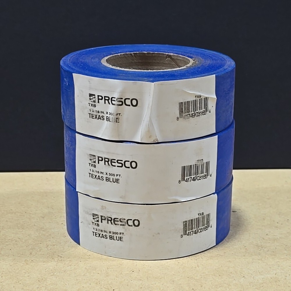 Lot of 3 Presco PresGlo Texas Roll Flagging Tape 3 Mils 1-3/16″ x 300ft Blue