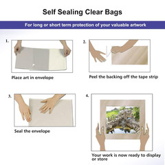 Acid Free 1.496Mil (Single Side) Crystal Sealed Clear Bags for 9X12 Art Prints,