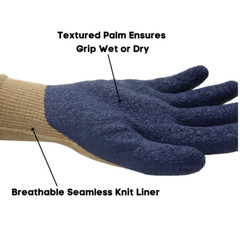 Red Steer A300B Brown/Blue Rubber Palm Coated Work Glove, Sizes M-XL