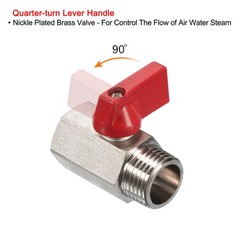 2Pcs 1/2 NPT Brass Mini Ball Valve NPT Female to Male Shut-Off Valve Red
