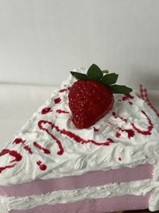 Handmade Faux Fake Food Strawberry Cake Slice On Wood Pie Board