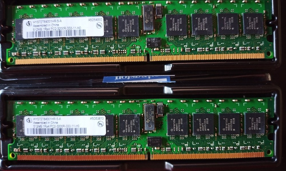 2 -INFINEON 512MB (1 GB total) HYS72T64001HR-5-A PC2-3200 DDR2 240pin ECC DIMM