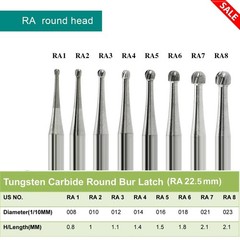 DMXDENT Dental Round Tungsten Carbide Burs RA#1-8 Latch for Low Speed Handpiece