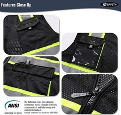 Reflective Safety Vests High Visibility Vest w Pockets Mesh ANSI/ISEA Osha LARGE