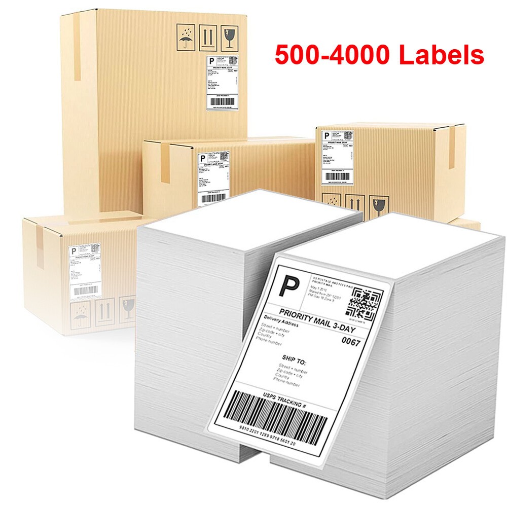 500-4000 4×6 Fanfold Direct Thermal Shipping Labels for Zebra & Rollo Printer