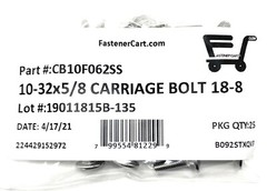 (25) 10-32 x 5/8 Carriage Bolts 18-8 Stainless Steel Fine Thread UNF