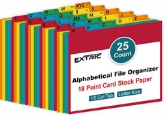 Alphabetical File Organizer, 25 Alphabet Dividers with Tabs for File Cabinet and