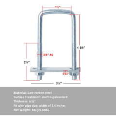 10 Pcs 1-1/2″ Inch Wide Square U-Bolt for Trailer, 3/8″ x 1-1/2″ x 4-3/8″, Elect