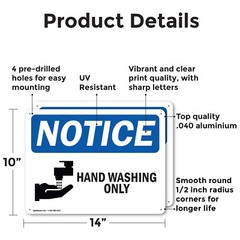 (2 Pack) Hand Washing Only OSHA Notice Sign Decal Metal Plastic