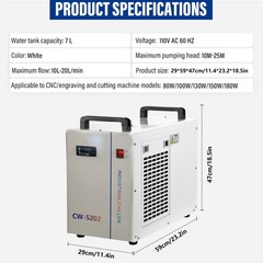 7L CW-5202 Industrial Water Chiller for 80-180W CO2 Laser Engraver Cutter
