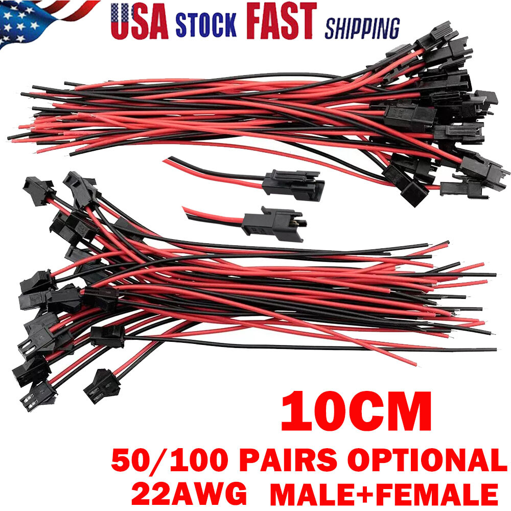 2-Pin For JST SM Plug Male+Female Connector 22 AWG 10CM Electrical Cable Wire