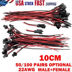 2-Pin For JST SM Plug Male+Female Connector 22 AWG 10CM Electrical Cable Wire