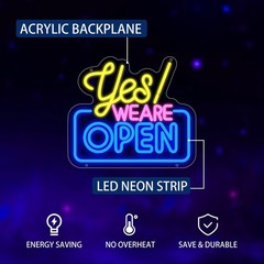 Open Neon Sign for Wall Decor, Yes We Are Open Led Signs, Dimmable USB Powere…