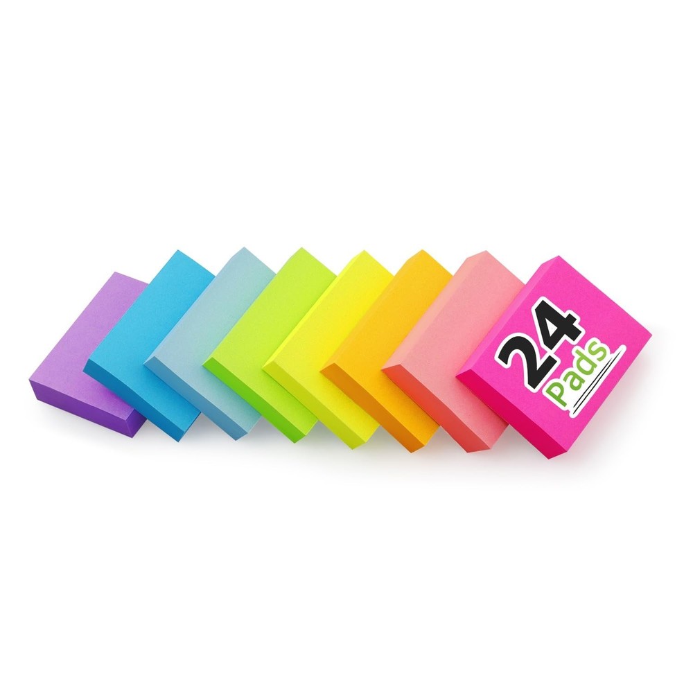 24 Pads Sticky Notes 1.5×2 inch Bright Colors Self-Stick Pads Total 1920 Sheets