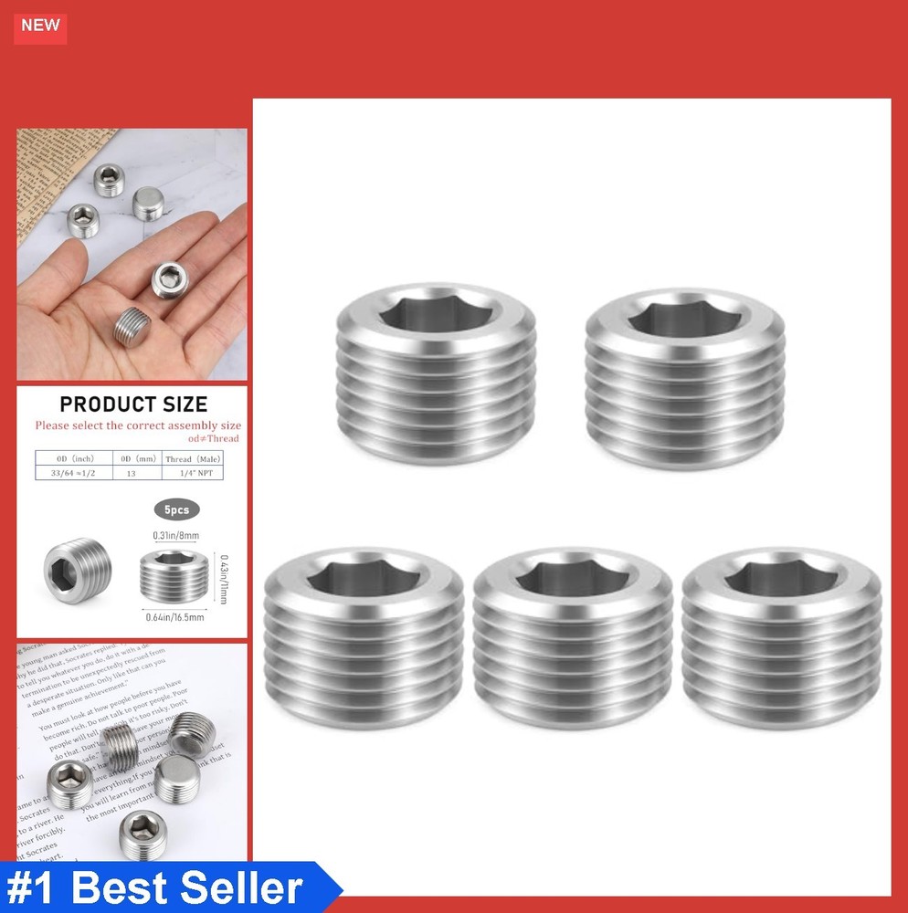 5 PCS 3/8″ NPT Male Pipe Plug Stainless Steel Pipe Plug Fitting Set Hex Counter