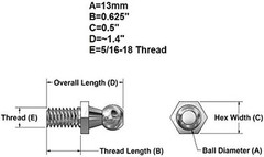 13Mm Ball Stud Lift Support Kit 5 8 Long Shank Zinc Plated Hardware 4 Pack