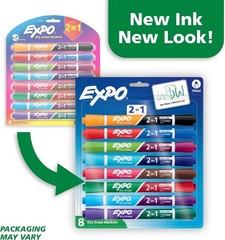Expo 2 in 1 Dual Ended Dry Erase Markers Assorted Colors 8 Count Chisel Tip