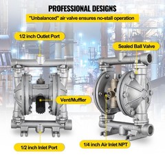 VEVOR Air-Operated Double Diaphragm Pump 1/2″Inlet Outlet 304 Stainless Steel