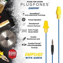 Plugfones Guardian OSHA Certified earplug with audio Work Headphones Safety Job