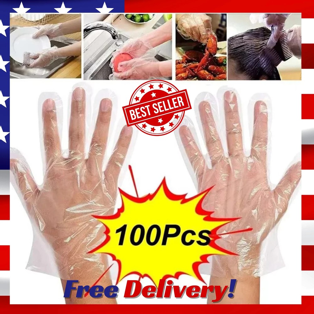 100pcs Disposable Plastic PE Gloves for Kitchen Cooking Cleaning Food Prep New
