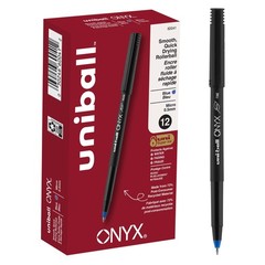 Uni-Ball® Onyx® Rollerball Pens, Micro Point, 0.5 mm, Black Barrel, Blue Ink,…