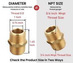 T TANYA HARDWARE 3/4 Inch NPT Brass Nipple Male 3/4″ x Male,
