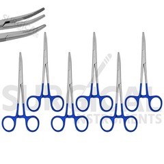 BLUE – 6 Pcs Kelly Hemostat Forceps 5.5″ Curved Surgical Dental German Grade