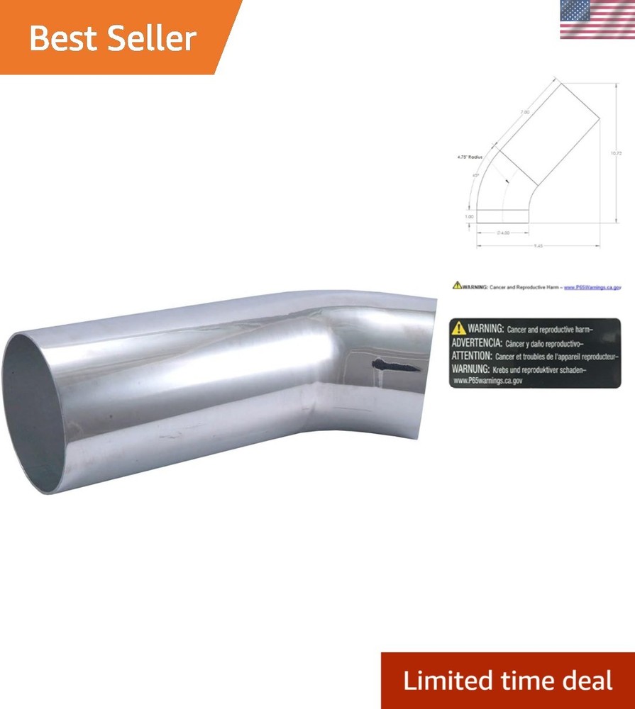 Lightweight 4″ 45° Polished Aluminum Elbow with 7″ Leg – Grade 6063 Construction