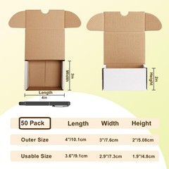 50 Packs 4X3X2 Small Shipping Boxes, White 4 x 3 x 2 inches Corrugated Cardbo…