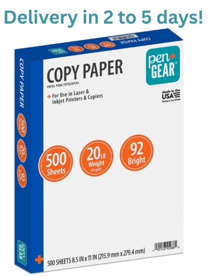 Pen+Gear Copy Paper, 8.5″ x 11″, 92 Bright, White, 20 lb., 1 Ream (500 Sheets)